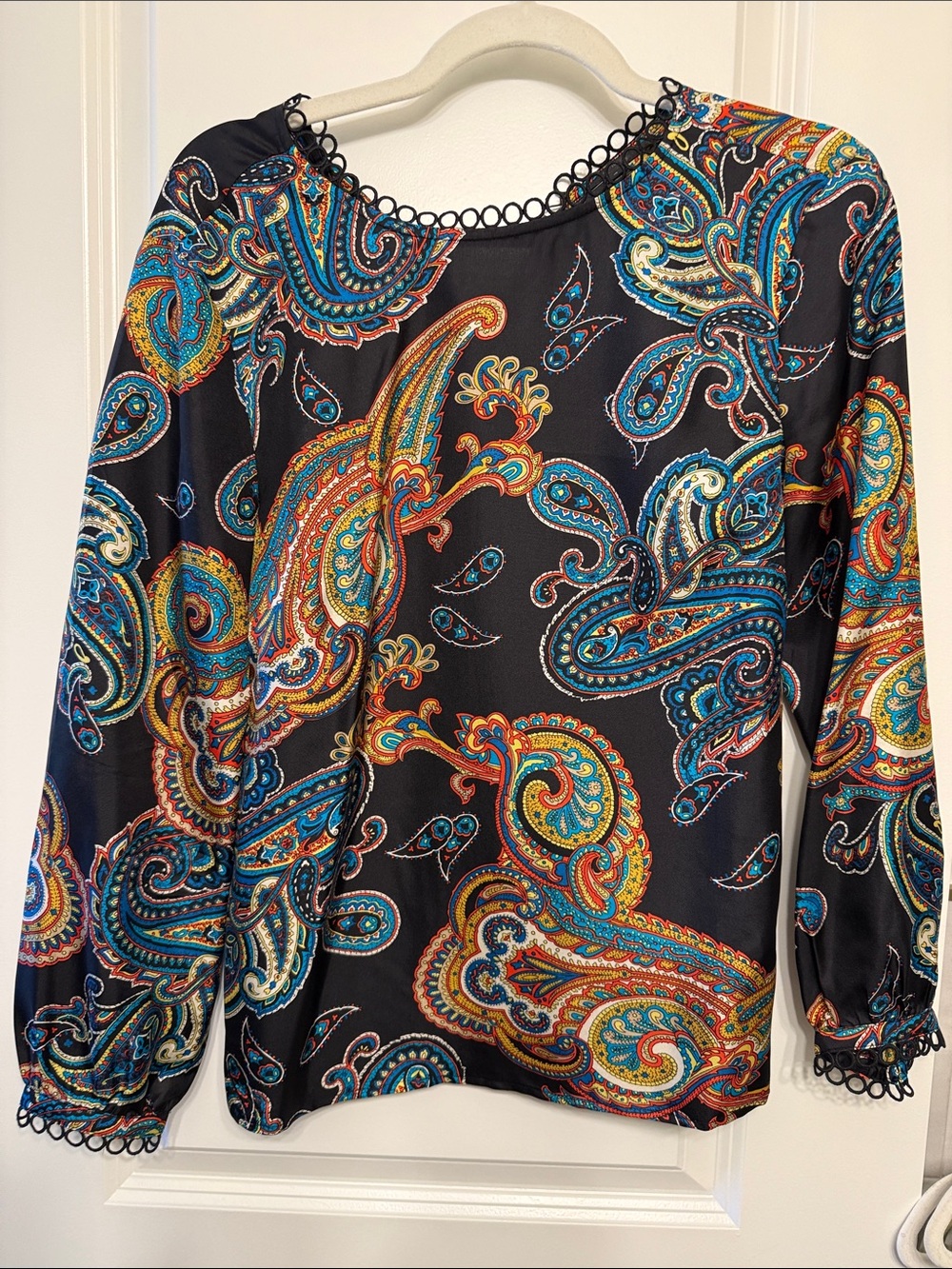 J. Crew Black Blouse with Multicolor Paisley